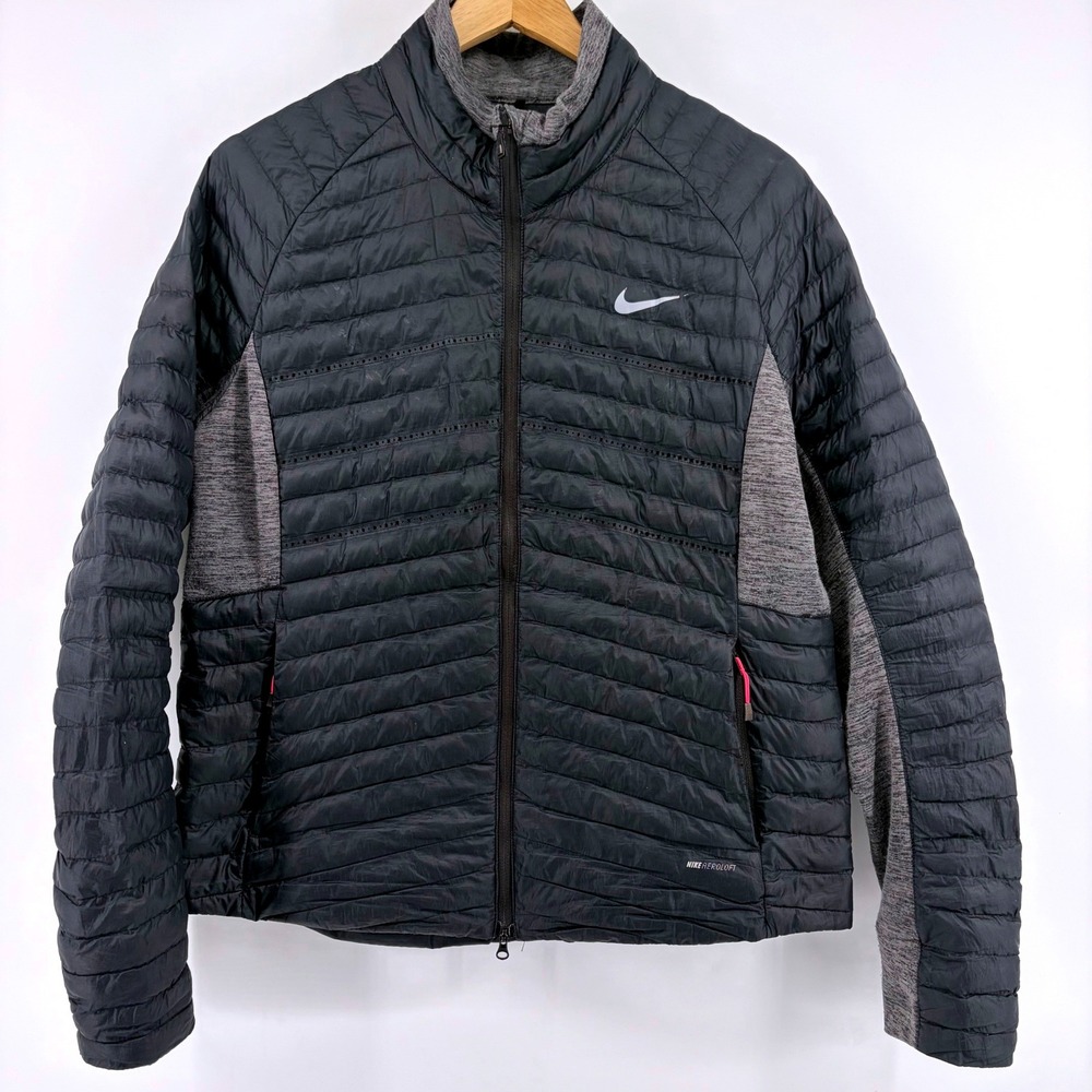 Nike Golf Aeroloft Women Large‎ Black Grey Full Zip Quilted Thermal Jacket L